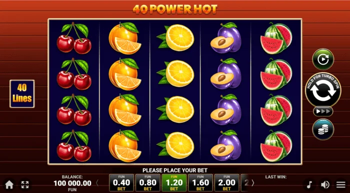 Écran de jeu 40 Power Hot Coin Boost